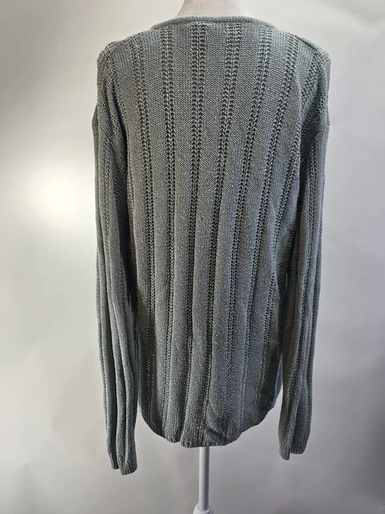 Worthington Sage Green V-Neck Cable Knit Sweater with Button Detail. 60% Silk - Picture 2 of 11